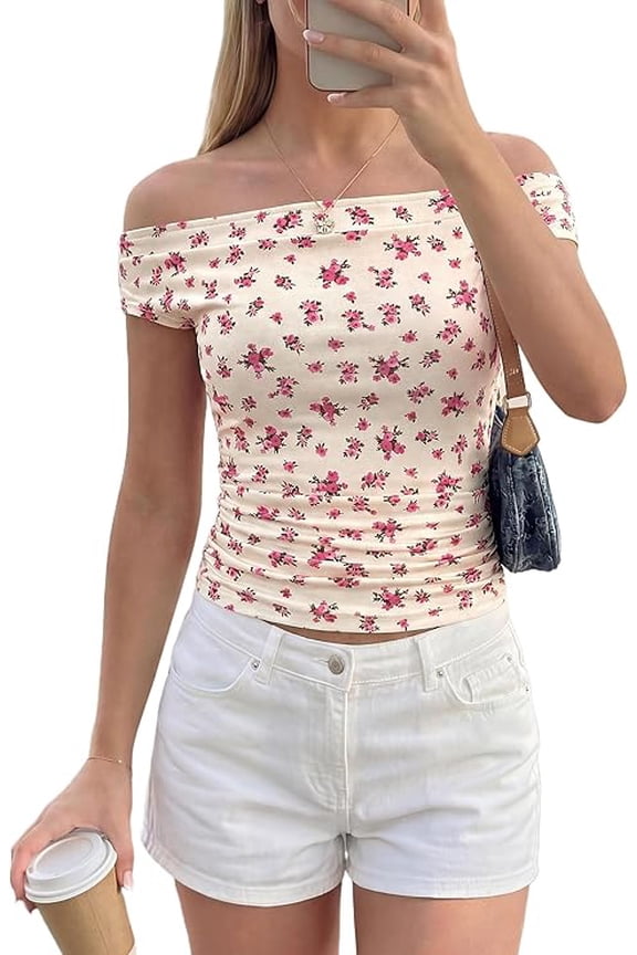 Womens Off The Shoulder Tops Summer Y2K Clothes Going Out Shirts Ruched Tank Top Date Night Outfits