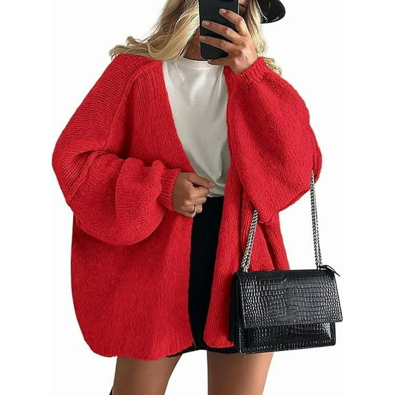 PRETTYGARDEN Womens Oversized Cardigan Sweaters 2025 Fall Long Lantern Sleeve Knit Open Front Lightweight Sweater