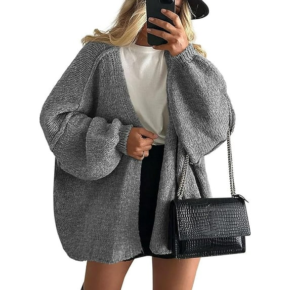 PRETTYGARDEN Womens Oversized Cardigan Sweaters Fall Long Lantern Sleeve Knit Open Front Lightweight Sweater