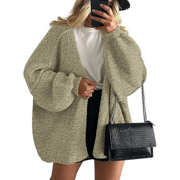 PRETTYGARDEN Womens Oversized Cardigan Sweaters Fall Long Lantern Sleeve Knit Open Front Lightweight Sweater