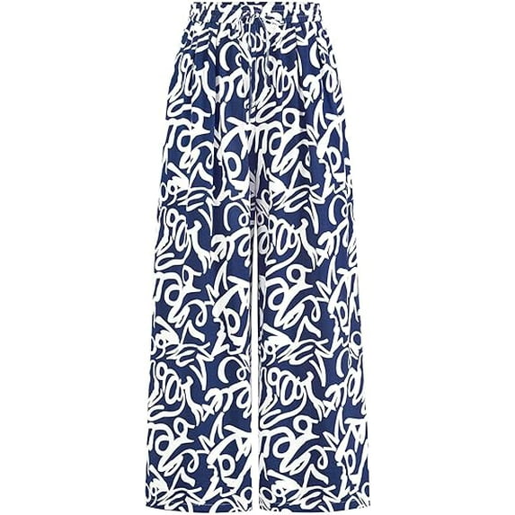 PRETTYGARDEN Womens Pants Elastic Waist Floral Lightweight Palazzo Pants for Women Casual Lounge Wide Leg Pants Woman