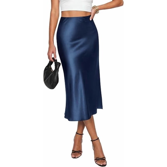 PRETTYGARDEN Womens Satin Skirt Summer Silk Business Casual High Waisted A Line Flowy Work Wedding Cocktail Midi Skirts