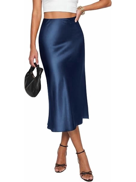 Womens Satin Skirt Summer Silk Business Casual High Waisted A Line Flowy Work Wedding Cocktail Midi Skirts