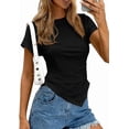thumbnail image 1 of PRETTYGARDEN Womens Short Sleeve Crew Neck Trendy Shirts Spring Summer Y2K Going Out Tops Asymmetrical Ruched Blouse, 1 of 9