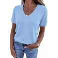 thumbnail image 1 of PRETTYGARDEN Womens Short Sleeve Sweater V Neck Trendy Pullover Tops Summer Spring Loose Lightweight Casual Blouse, 1 of 10