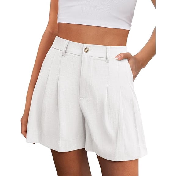 PRETTYGARDEN Womens Shorts Casual Summer Elastic High Waist Zipper Button Tailored Shorts Pleated Beach Vacation Outfits