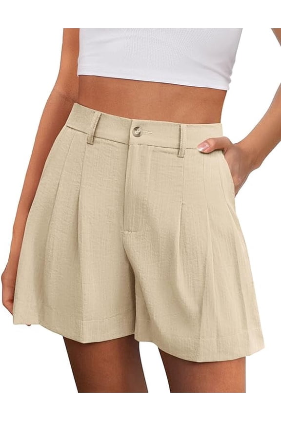 Womens Shorts Casual Summer Elastic High Waist Zipper Button Tailored Shorts Pleated Beach Vacation Outfits