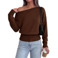 thumbnail image 1 of PRETTYGARDEN Womens Off The Shoulder Sweater Fall Fashion Soft Stretchy Knit Fabric, Batwing Long Sleeve Cinched Waist Cropped Sweaters, Date Night Outfit, Asymmetrical Going Out Tops, 1 of 8