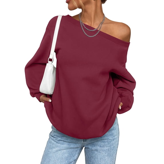 PRETTYGARDEN Womens Off The Shoulder Sweatshirt Loose Fit Slouchy Long Sleeve Tops,Fleece Cropped Sweatshirts,Oversized Pullover,Casual Daily Street Y2K Outfits,Fall Winter Clothes
