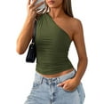thumbnail image 1 of PRETTYGARDEN Womens Sleeveless One Shoulder Tank Top Ruched Slim Fit Shirts Basic Crop Y2k Tops Spring Fashion Clothing, 1 of 10