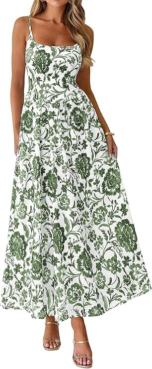 Womens Spring Boho Maxi Dress Eyelet Floral Long Flowy Sundresses Summer Beach Vacation Clothes