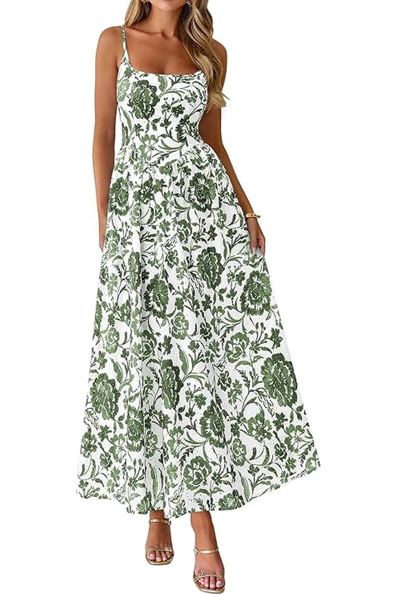 Womens Spring Boho Maxi Dress Eyelet Floral Long Flowy Sundresses Summer Beach Vacation Clothes
