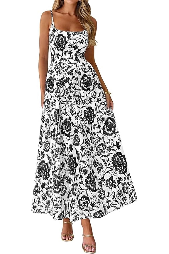 Womens Spring Boho Maxi Dress Eyelet Floral Long Flowy Sundresses Summer Beach Vacation Clothes