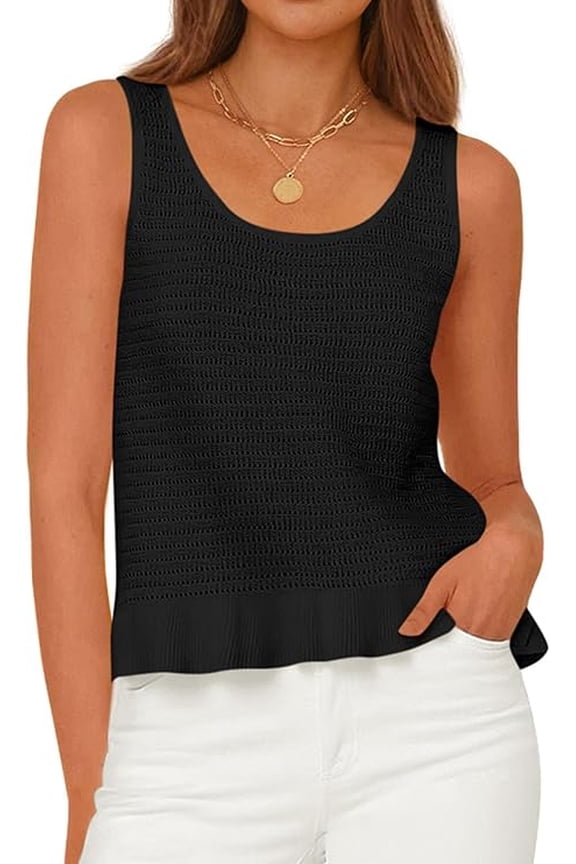 Womens Spring Crochet Tops Summer Sleeveless Scoop Neck Boho Sweater Tank Top Cute Beach Vacation Clothes