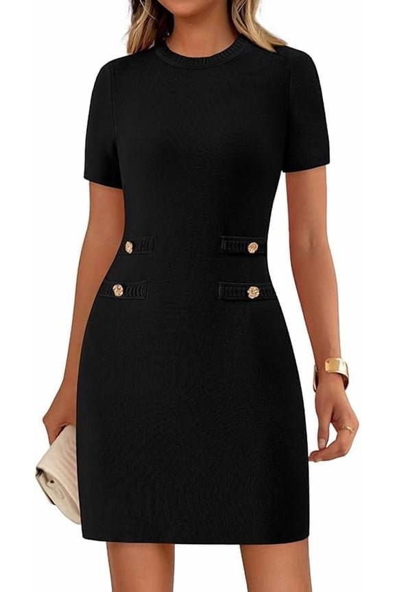 Womens Spring Dresses Summer Work Business Casual Bodycon Short Sleeve Sweater Cocktail Sheath Dress