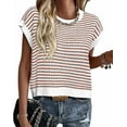 thumbnail image 1 of PRETTYGARDEN Womens Spring Summer Sweaters Casual Round Neck Cap Sleeve Vests Trendy Striped Pullover Knit Tops, 1 of 7