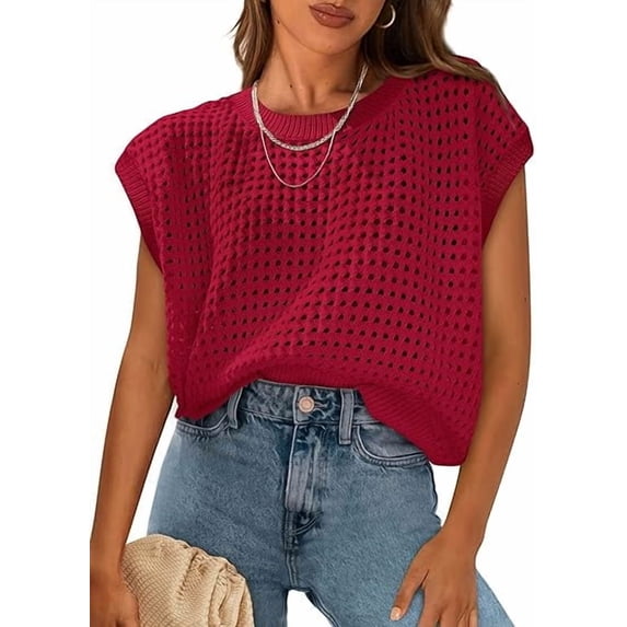 PRETTYGARDEN Womens Spring Tops Summer Shirts Crochet Cap Sleeve Sweater Pullover Cute Crew Neck Beach Cover Ups