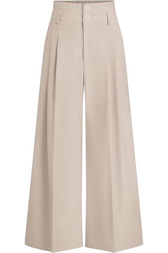 Womens Spring Wide Leg Palazzo Pants Trendy Loose Button High Waist Pleated Work Business Casual Trousers