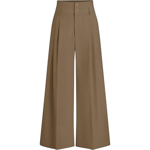 PRETTYGARDEN Womens Spring Wide Leg Palazzo Pants Trendy Loose Button High Waist Pleated Work Business Casual Trousers