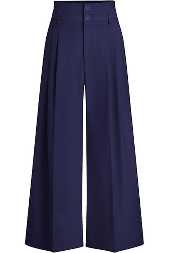 Womens Spring Wide Leg Palazzo Pants Trendy Loose Button High Waist Pleated Work Business Casual Trousers