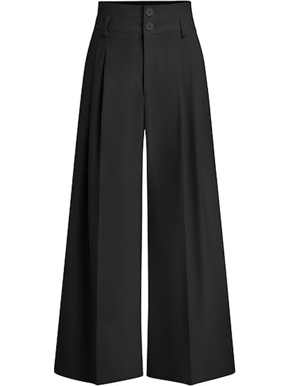 Womens Spring Wide Leg Palazzo Pants Trendy Loose Button High Waist Pleated Work Business Casual Trousers
