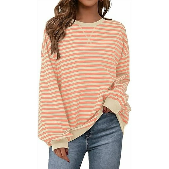 PRETTYGARDEN Womens Striped Oversized Sweatshirt Color Block Crew Neck Long Sleeve Casual Loose Pullover Top Y2K Clothes