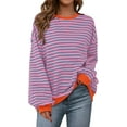 thumbnail image 1 of PRETTYGARDEN Womens Striped Oversized Sweatshirt Color Block Crew Neck Long Sleeve Casual Loose Pullover Top Y2K Clothes, 1 of 9