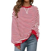 PRETTYGARDEN Womens Striped Oversized Sweatshirt Color Block Crew Neck Long Sleeve Casual Loose Pullover Top Y2K Clothes