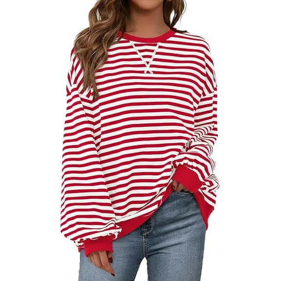 PRETTYGARDEN Womens Striped Oversized Sweatshirt Color Block Crew Neck Long Sleeve Casual Loose Pullover Top Y2K Clothes
