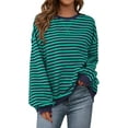 thumbnail image 1 of PRETTYGARDEN Womens Striped Oversized Sweatshirt Color Block Crew Neck Long Sleeve Casual Loose Pullover Top Y2K Clothes, 1 of 9