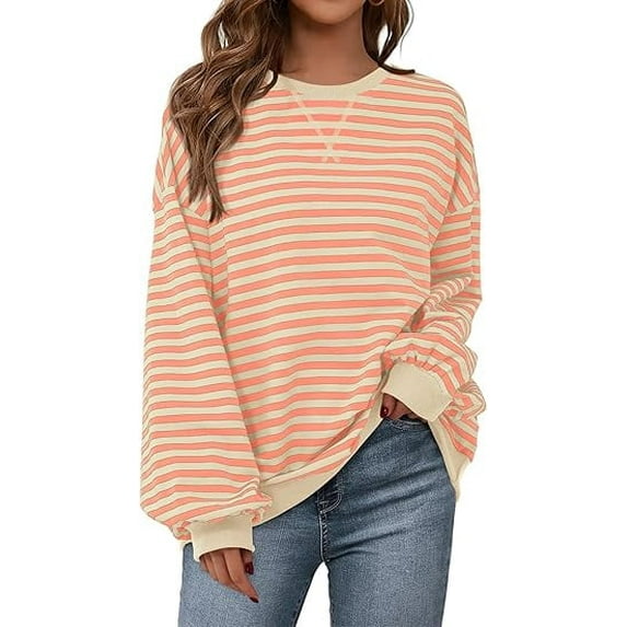 PRETTYGARDEN Womens Striped Oversized Sweatshirt Color Block Crew Neck Long Sleeve Casual Loose Pullover Top Y2K Clothes