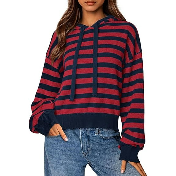PRETTYGARDEN Womens Striped Sweaters Fall Pullover Hoodies Y2K Casual Long Sleeve Tops Winter Fashion Clothing