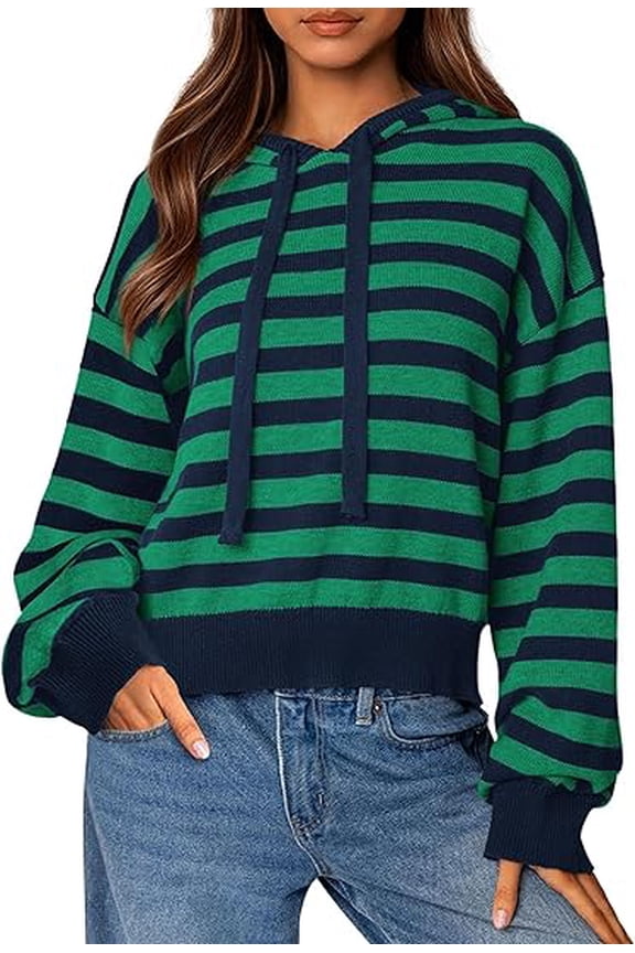 Womens Striped Sweaters Fall Pullover Hoodies Y2K Casual Long Sleeve Tops Winter Fashion Clothing