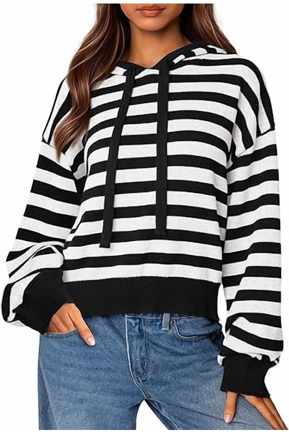 Womens Striped Sweaters Fall Pullover Hoodies Y2K Casual Long Sleeve Tops Winter Fashion Clothing