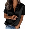 thumbnail image 1 of PRETTYGARDEN Womens Summer Button Down Shirts Short Sleeve Work Tops Dressy Satin Blouses Spring Business Casual Outfits, 1 of 8