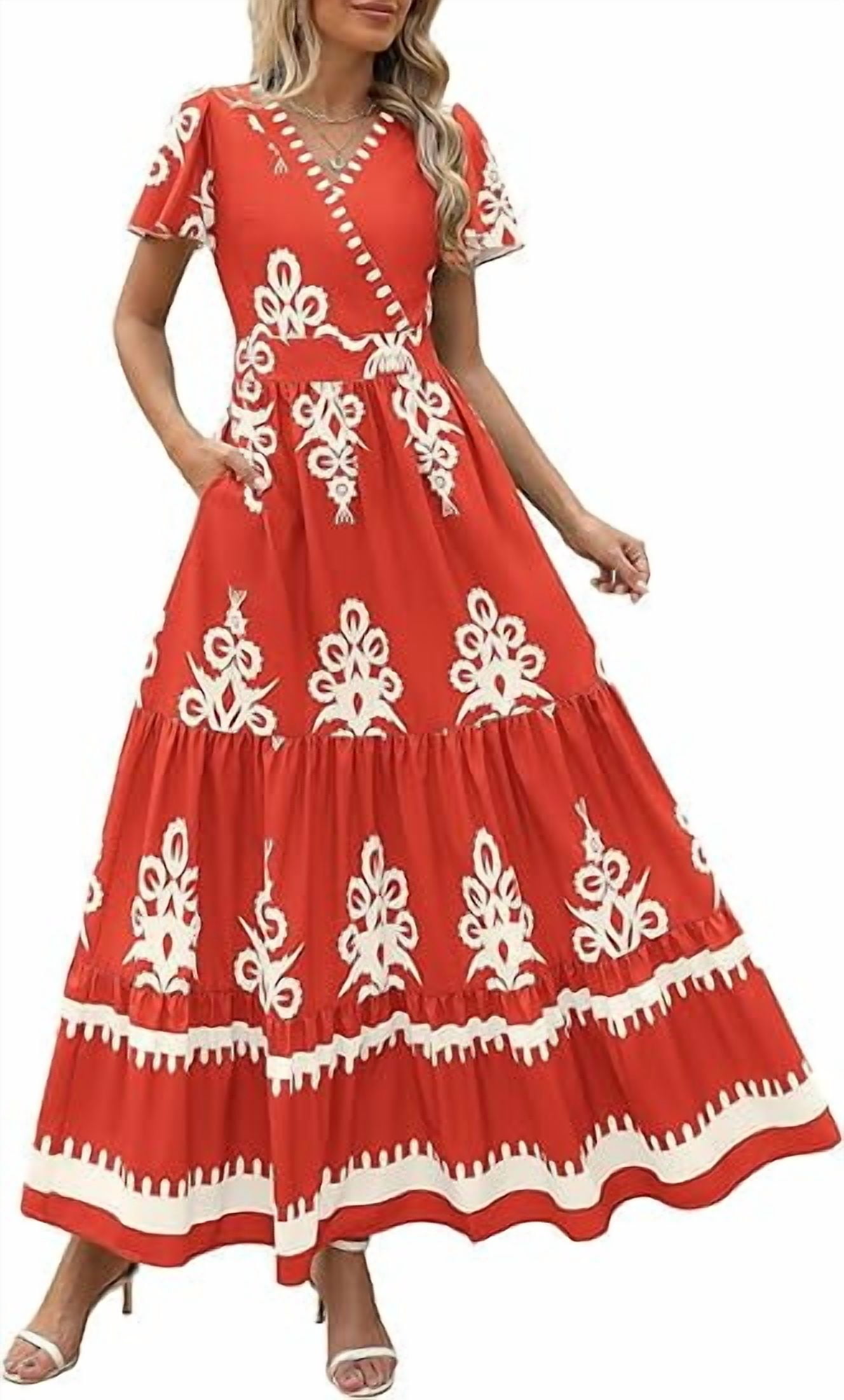 PRETTYGARDEN Womens Summer Casual V Neck Boho Maxi Dress Flowy Aline Bell Sleeve Tiered Floral Dresses with Pocket PRETTYGARDEN Womens Summer Casual V Neck Boho Maxi Dress Flowy Aline Bell Sleeve Tiered Floral Dresses with Pocket