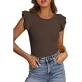 thumbnail image 1 of PRETTYGARDEN Womens Summer Crew Neck T Shirts Trendy Ruffle Sleeve Slim Fit Knit Going Out Tops Casual Spring Clothes, 1 of 10