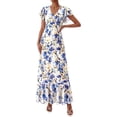 thumbnail image 1 of PRETTYGARDEN Womens Summer Floral Maxi Dresses Spring Short Sleeve Ruffle V Neck Flowy Boho Long Beach Vacation Sundress, 1 of 8
