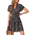 thumbnail image 1 of PRETTYGARDEN Womens Summer Floral Mini Dress Trendy Ruffle Short Sleeve V Neck Flowy A Line Short Beach Dresses, 1 of 10