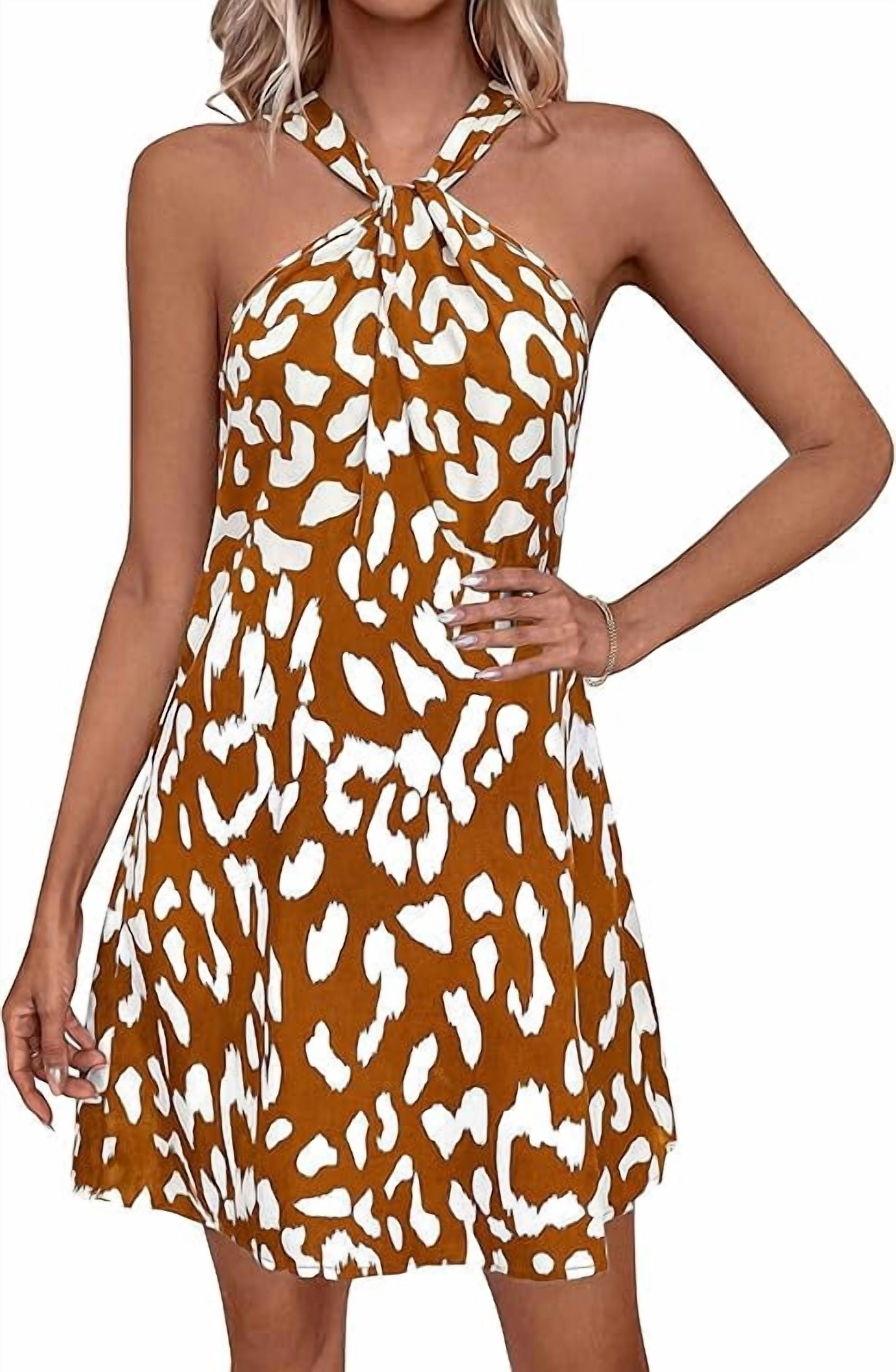 PRETTYGARDEN Womens Summer Halter Mini Dress Sleeveless Boho Floral Short  Sundress Casual Flowy Beach Dresses - Walmart.com