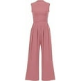 thumbnail image 1 of PRETTYGARDEN Womens Summer Jumpsuits Dressy Casual One Piece Outfits Sleeveless Mock Neck Wide Leg Pants Rompers with Pockets, 1 of 8