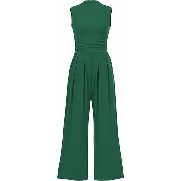 PRETTYGARDEN Womens Summer Jumpsuits Dressy Casual One Piece Outfits Sleeveless Mock Neck Wide Leg Pants Rompers with Pockets