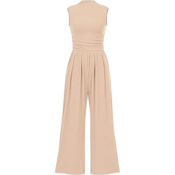 PRETTYGARDEN Womens Summer Jumpsuits Dressy Casual One Piece Outfits Sleeveless Mock Neck Wide Leg Pants Rompers with Pockets