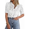 thumbnail image 1 of PRETTYGARDEN Womens Summer Lace Tops Short Puff Sleeve Casual Dressy Blouses Eyelet Crew Neck Buttom Down Shirts, 1 of 9