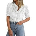 thumbnail image 1 of PRETTYGARDEN Womens Summer Lace Tops Short Puff Sleeve Casual Dressy Blouses Eyelet Crew Neck Buttom Down Shirts, 1 of 7