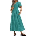 thumbnail image 1 of PRETTYGARDEN Womens Summer Maxi Dress Short Sleeve V Neck Hollow Out Eyelet A Line Long Flowy Beach Vacation Dresses, 1 of 9