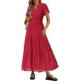 thumbnail image 1 of PRETTYGARDEN Womens Summer Maxi Dress Short Sleeve V Neck Hollow Out Eyelet A Line Long Flowy Beach Vacation Dresses, 1 of 9