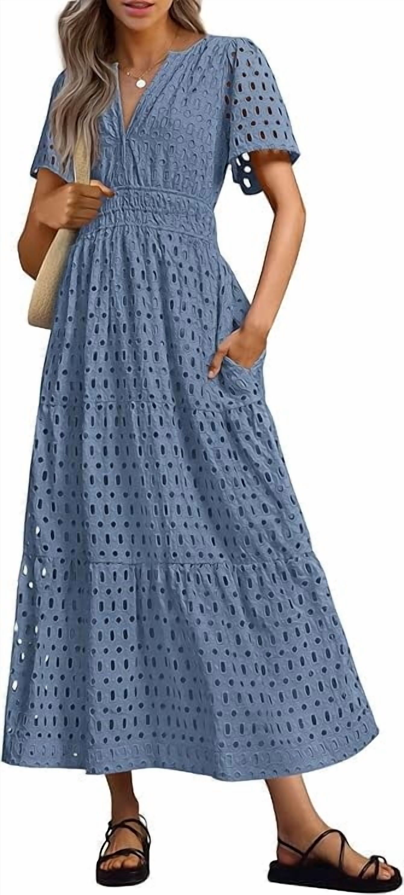 PRETTYGARDEN Womens Summer Maxi Dress Short Sleeve V Neck Hollow Out Eyelet A Line Long Flowy Beach Vacation Dresses: A Practical Buying Guide