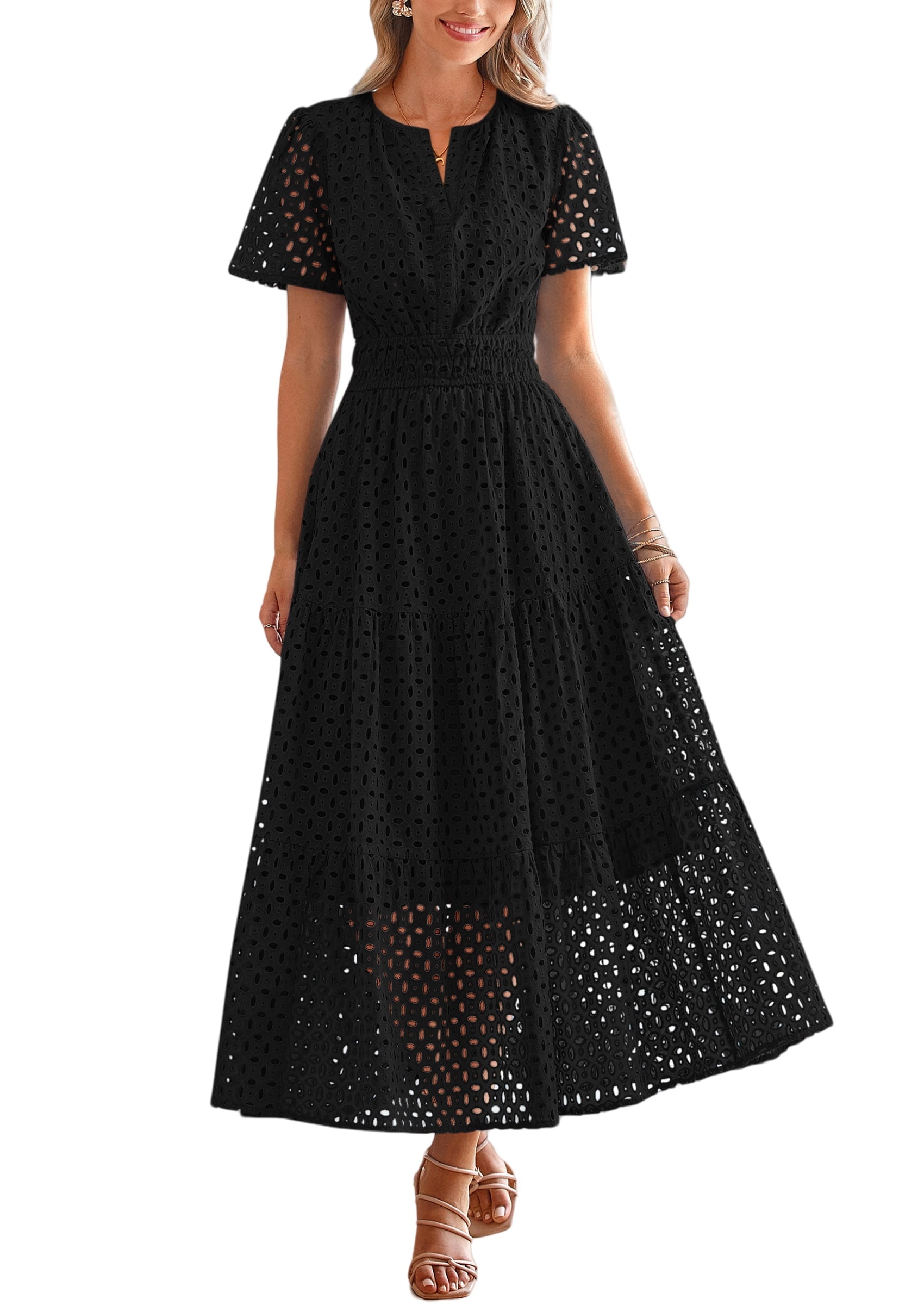 Women's V-Neck Summer Hollow Sleeveless Maxi Dress