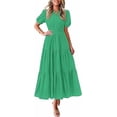 thumbnail image 1 of PRETTYGARDEN Womens Summer Maxi Dresses Casual Puff Sleeve V Neck Smocked Flowy Eyelet Cotton Dress Spring Sundress, 1 of 8